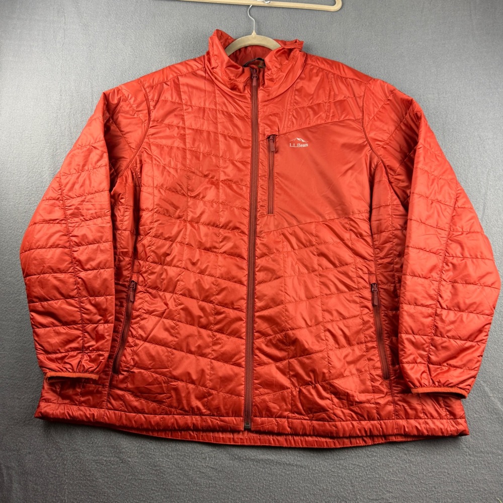 LL Bean Primaloft Jacket Womens 3X Plus Orange Puffer Quilted Full Zip Insulated